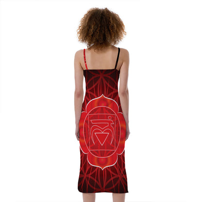 Muladhara Chakra Spiritual Print Slim Fit Midi Cami Dress