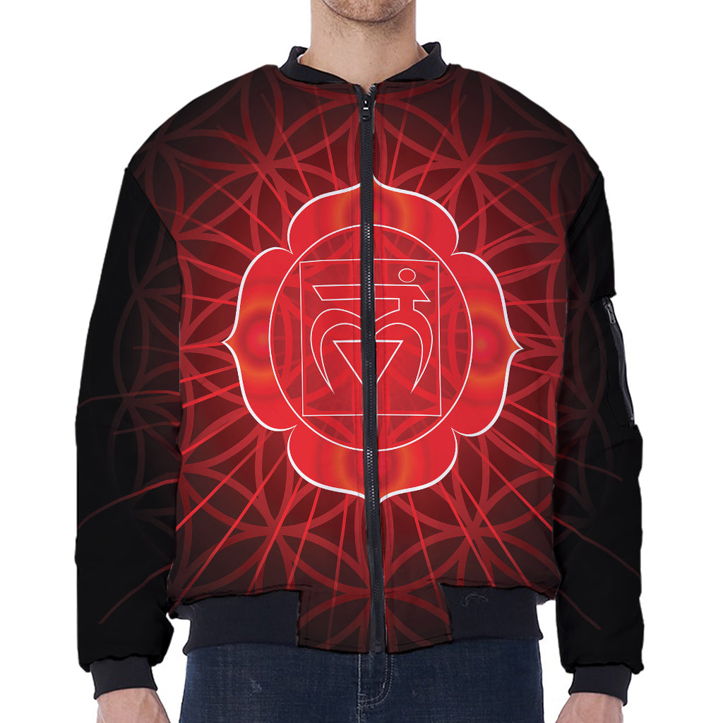 Muladhara Chakra Spiritual Print Zip Sleeve Bomber Jacket