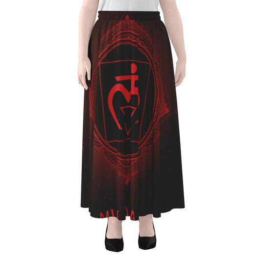 Muladhara Chakra Symbol Print Chiffon Maxi Skirt