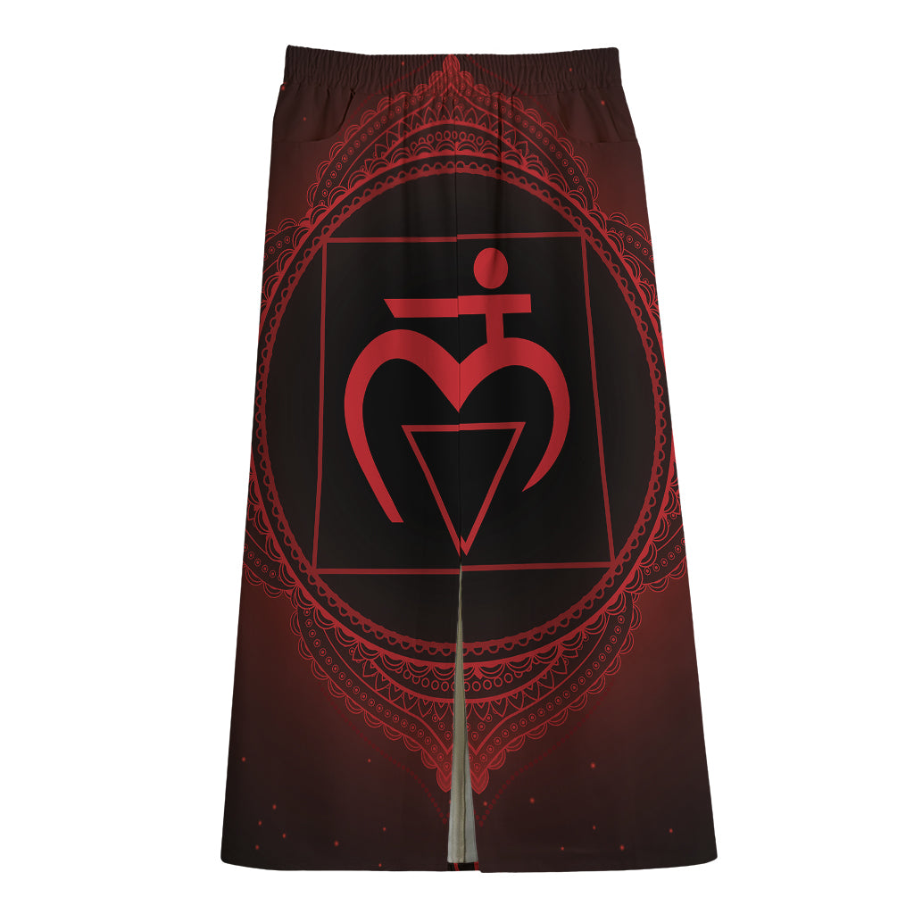 Muladhara Chakra Symbol Print Cotton Front Slit Maxi Skirt