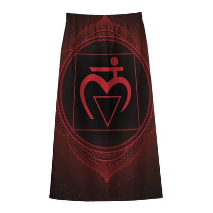 Muladhara Chakra Symbol Print Cotton Front Slit Maxi Skirt