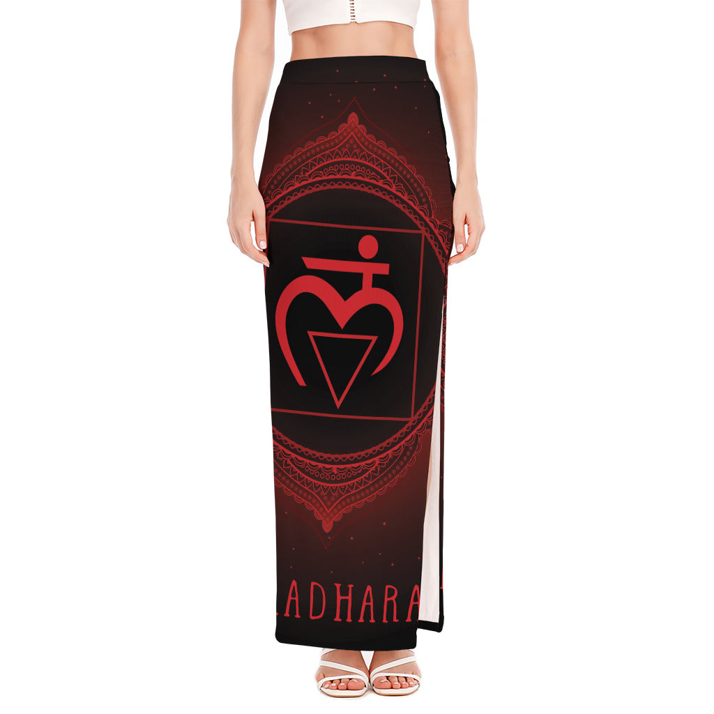 Muladhara Chakra Symbol Print High Slit Maxi Skirt