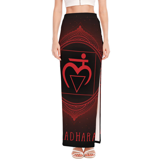 Muladhara Chakra Symbol Print High Slit Maxi Skirt