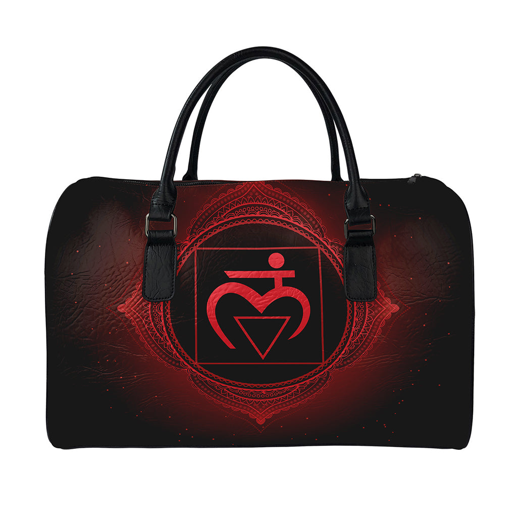 Muladhara Chakra Symbol Print Leather Duffle Bag