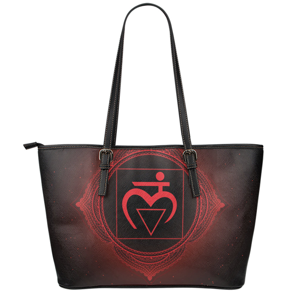 Muladhara Chakra Symbol Print Leather Tote Bag