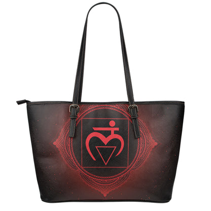 Muladhara Chakra Symbol Print Leather Tote Bag