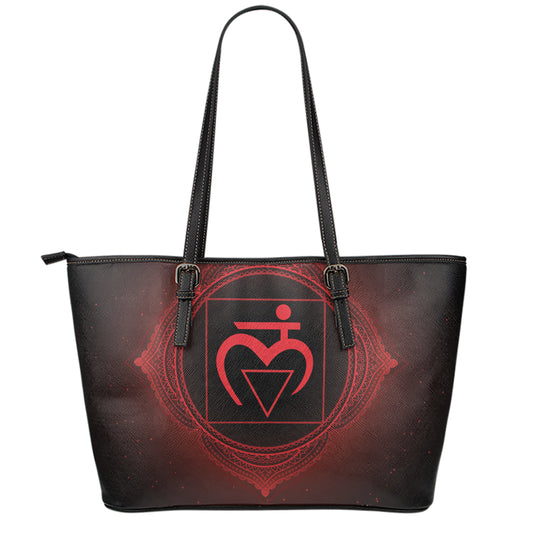 Muladhara Chakra Symbol Print Leather Tote Bag