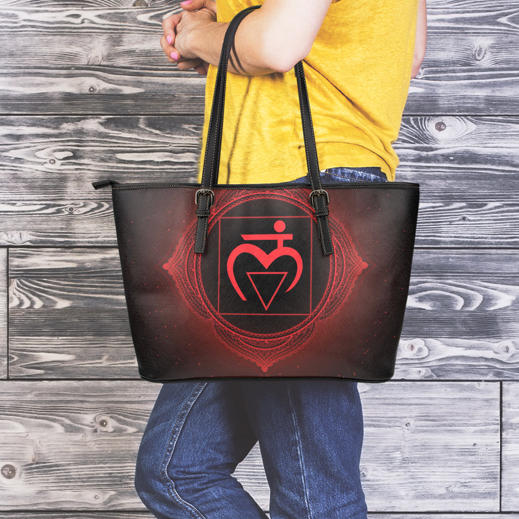 Muladhara Chakra Symbol Print Leather Tote Bag