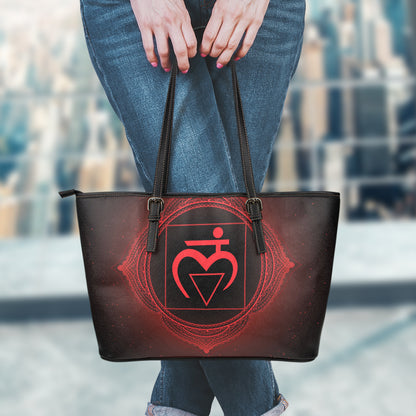 Muladhara Chakra Symbol Print Leather Tote Bag