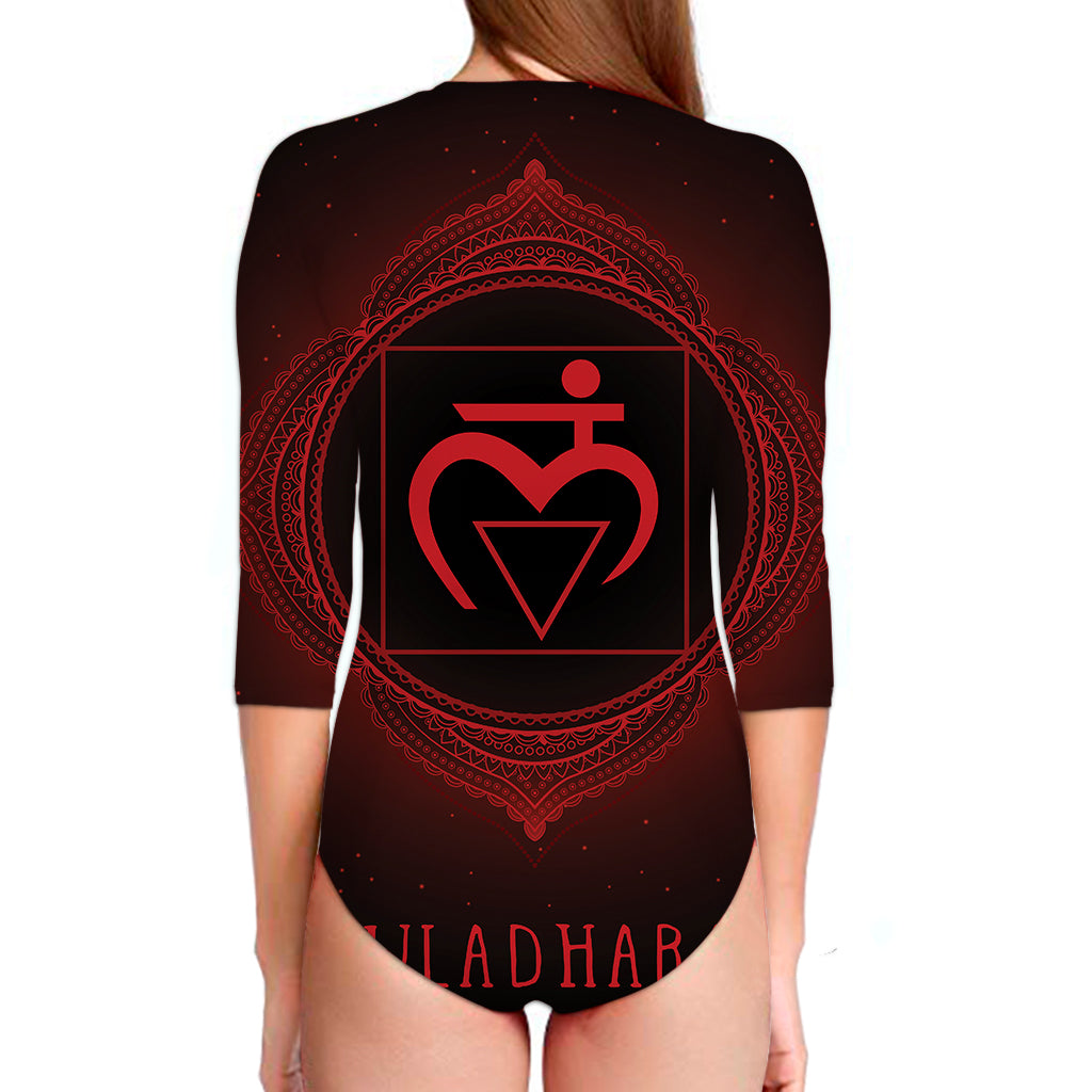 Muladhara Chakra Symbol Print Long Sleeve Swimsuit