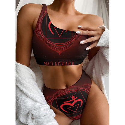 Muladhara Chakra Symbol Print One Shoulder Bikini Top