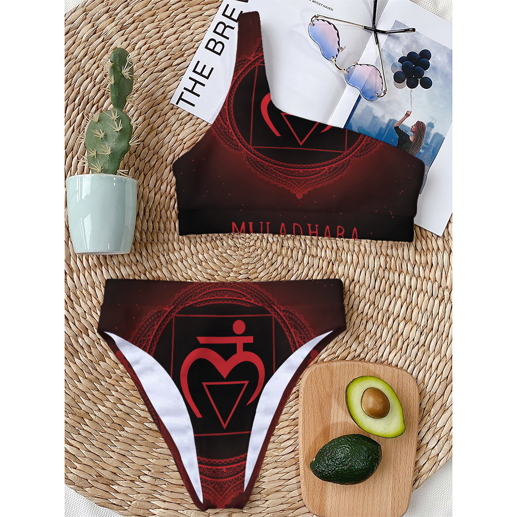 Muladhara Chakra Symbol Print One Shoulder Bikini Top