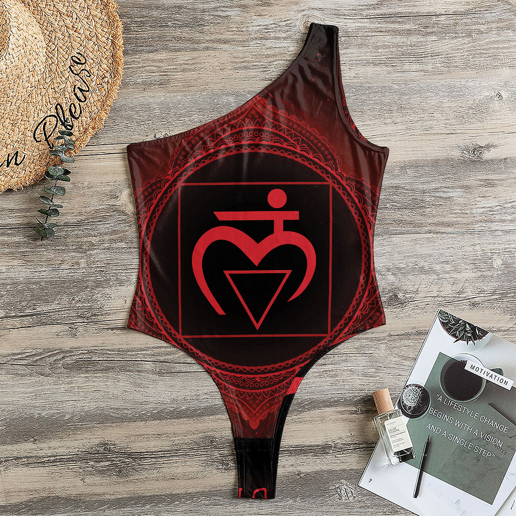 Muladhara Chakra Symbol Print One Shoulder Bodysuit