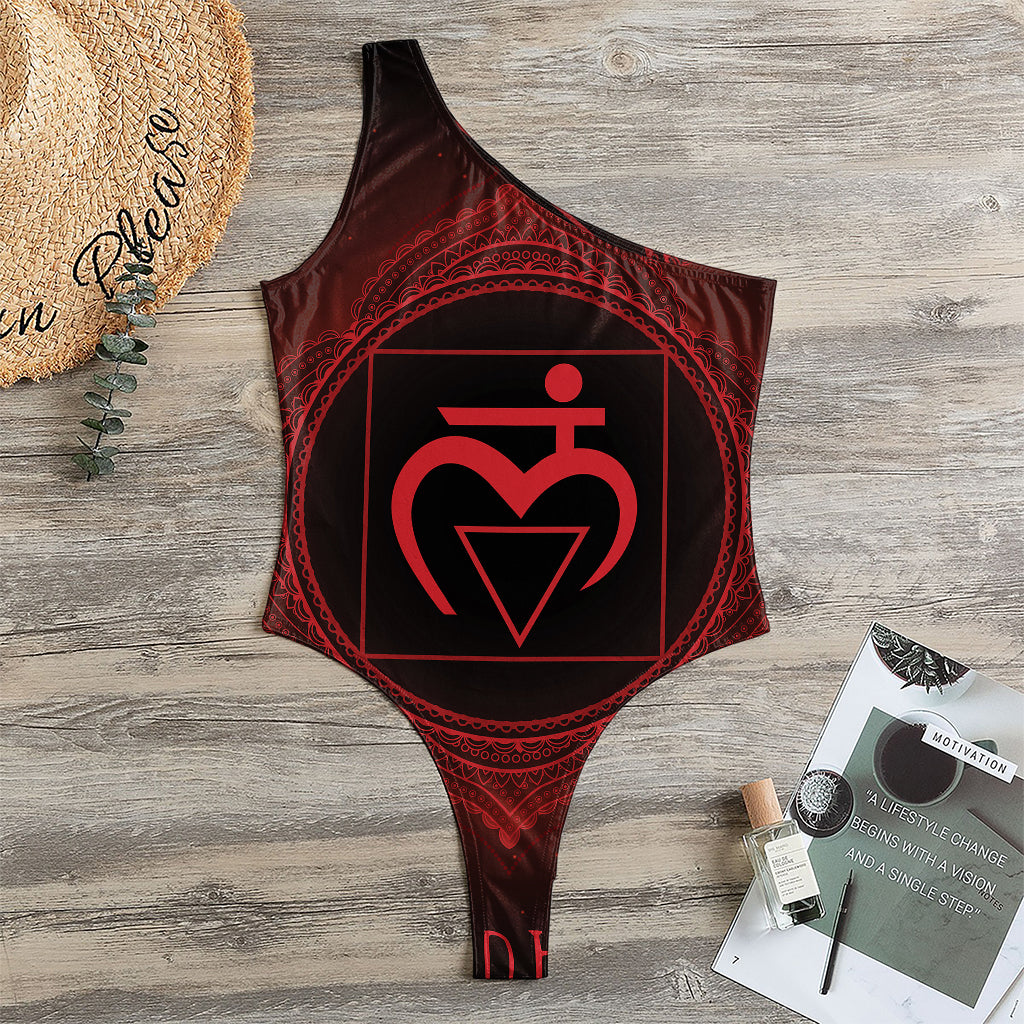 Muladhara Chakra Symbol Print One Shoulder Bodysuit