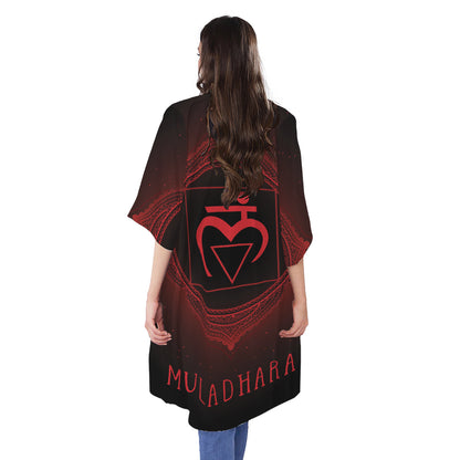 Muladhara Chakra Symbol Print Open Front Beach Cover Up