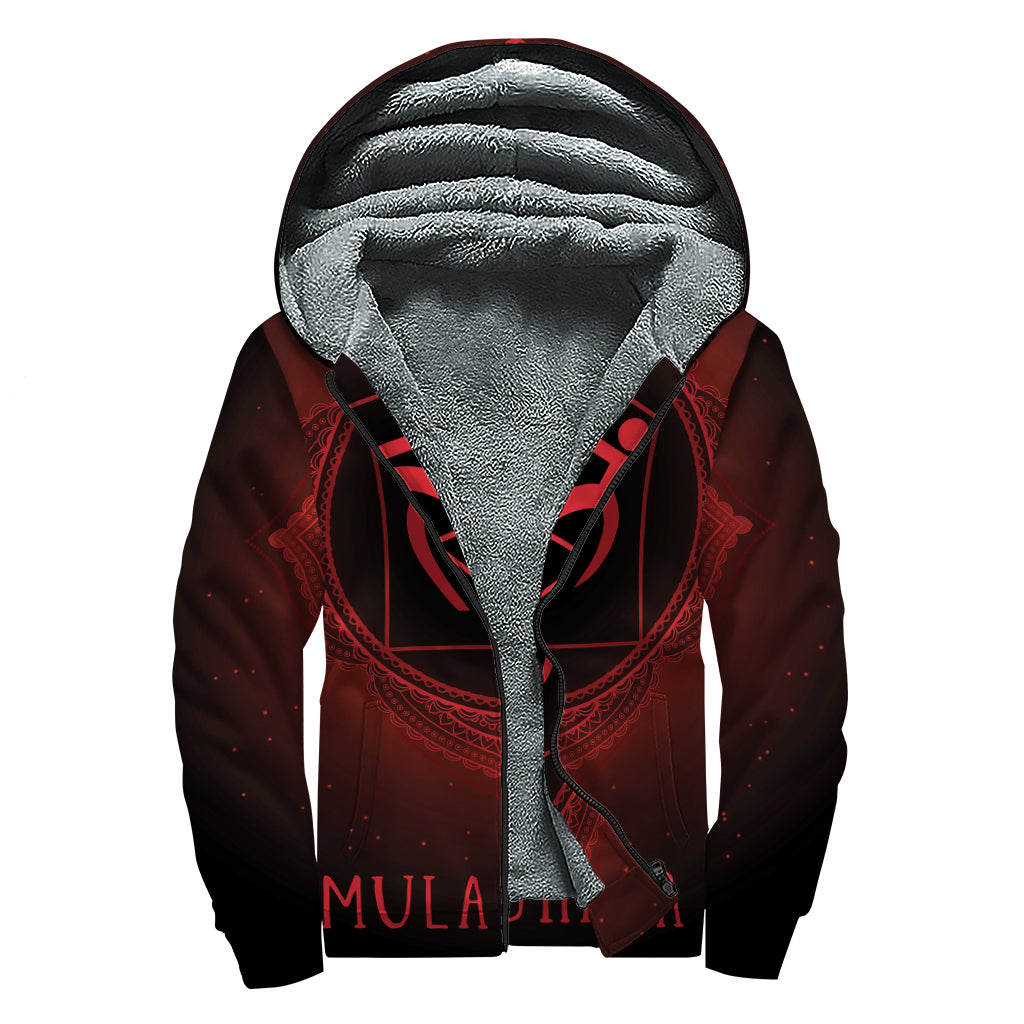 Muladhara Chakra Symbol Print Sherpa Lined Zip Up Hoodie