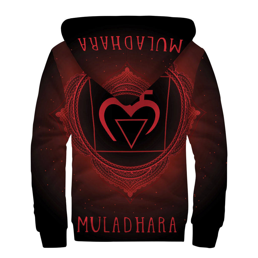 Muladhara Chakra Symbol Print Sherpa Lined Zip Up Hoodie
