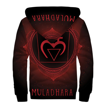 Muladhara Chakra Symbol Print Sherpa Lined Zip Up Hoodie