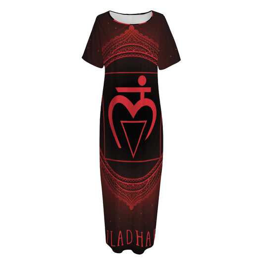 Muladhara Chakra Symbol Print Short Sleeve Long Nightdress