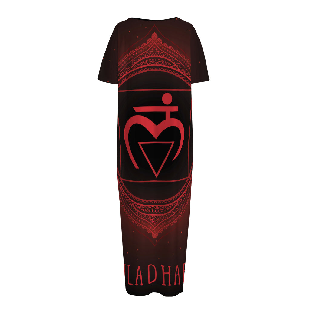 Muladhara Chakra Symbol Print Short Sleeve Long Nightdress