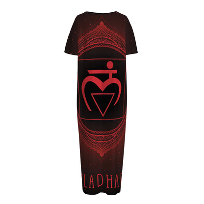 Muladhara Chakra Symbol Print Short Sleeve Long Nightdress