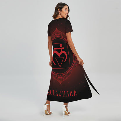Muladhara Chakra Symbol Print Short Sleeve Maxi Dress