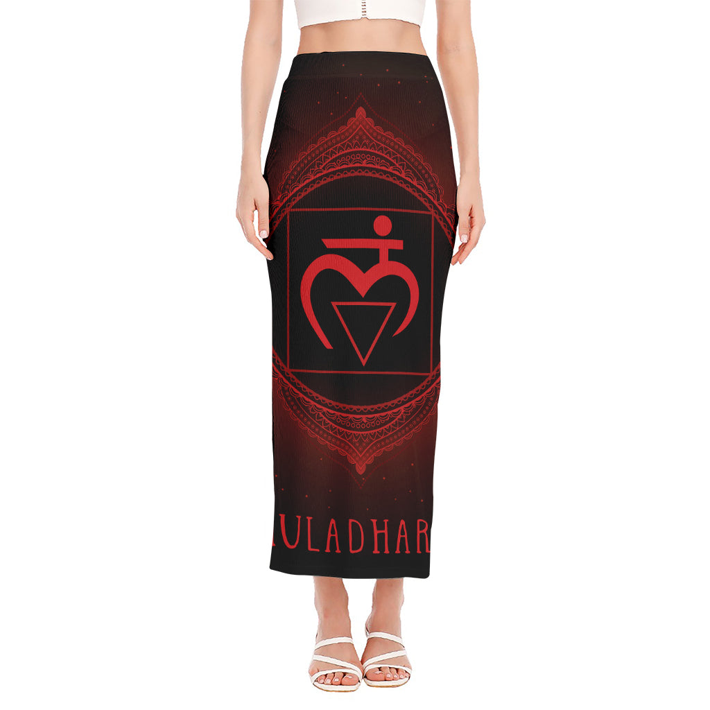 Muladhara Chakra Symbol Print Side Slit Maxi Skirt