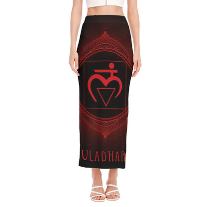 Muladhara Chakra Symbol Print Side Slit Maxi Skirt