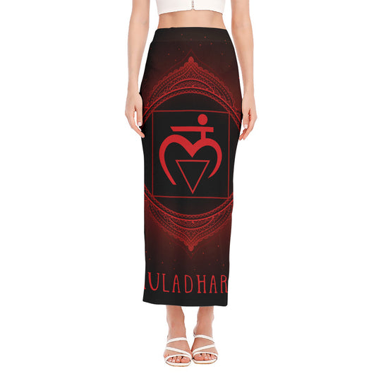 Muladhara Chakra Symbol Print Side Slit Maxi Skirt