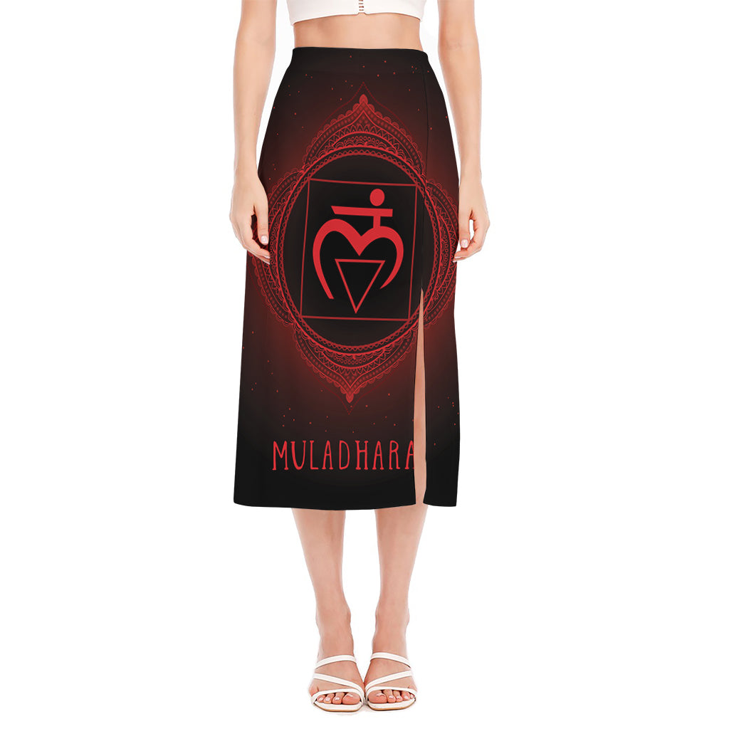 Muladhara Chakra Symbol Print Side Slit Midi Skirt