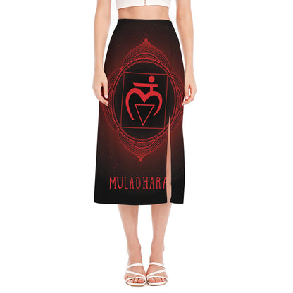 Muladhara Chakra Symbol Print Side Slit Midi Skirt