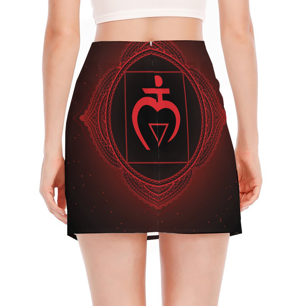 Muladhara Chakra Symbol Print Side Slit Mini Skirt