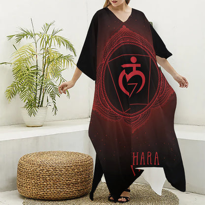 Muladhara Chakra Symbol Print Silk V-Neck Kaftan Dress