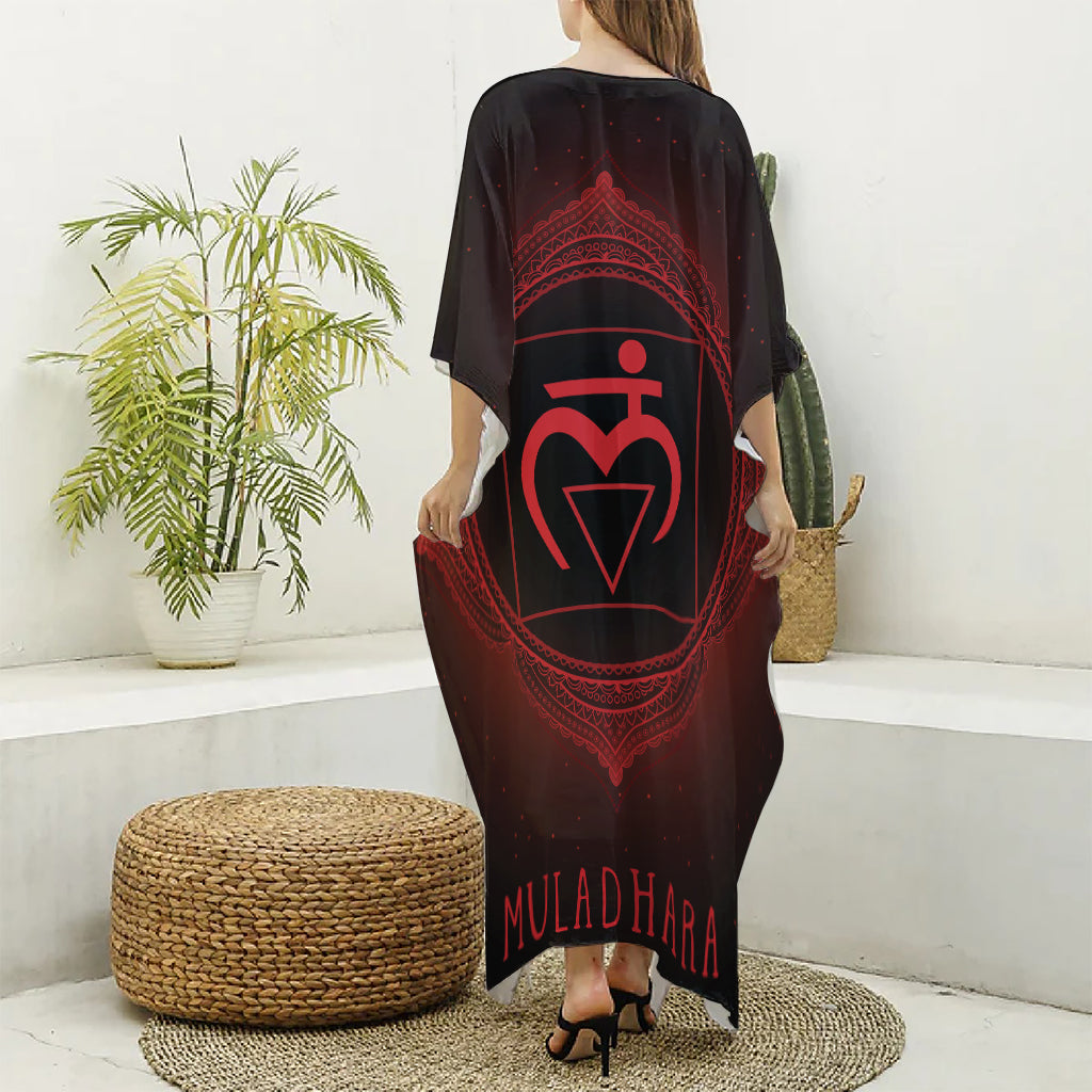 Muladhara Chakra Symbol Print Silk V-Neck Kaftan Dress