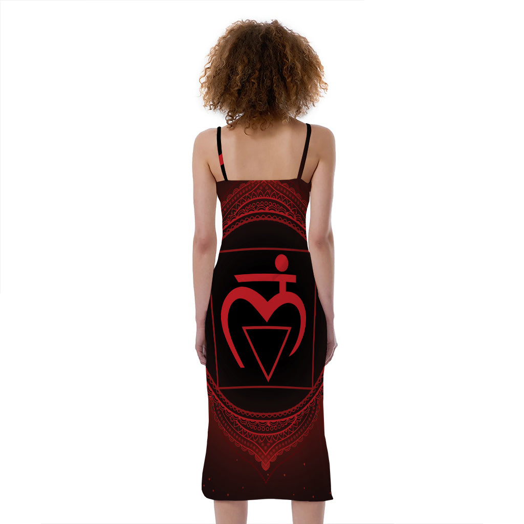 Muladhara Chakra Symbol Print Slim Fit Midi Cami Dress