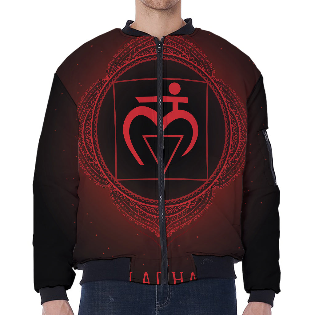 Muladhara Chakra Symbol Print Zip Sleeve Bomber Jacket