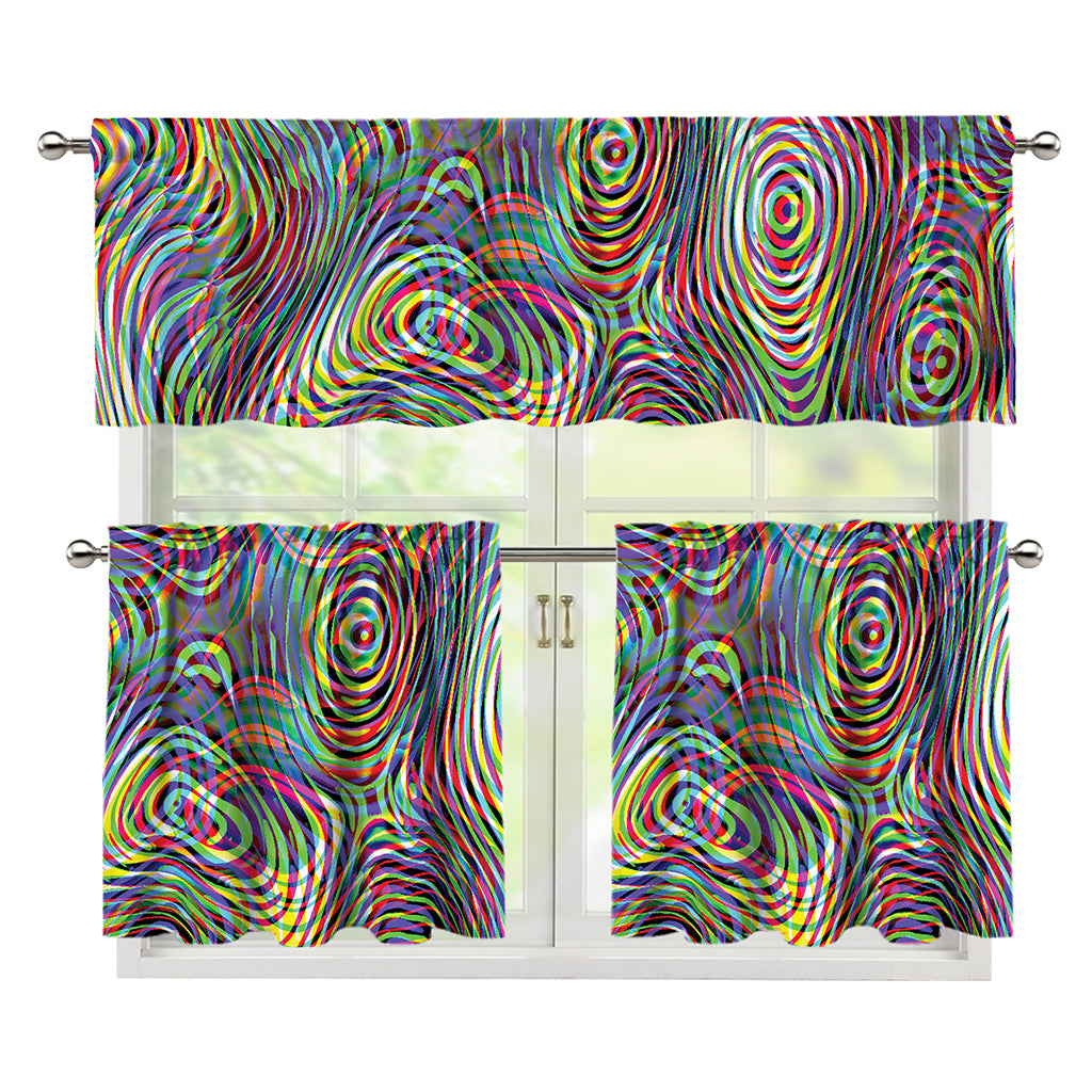 Multicolor Psychedelic Print 3 Piece Kitchen Curtains