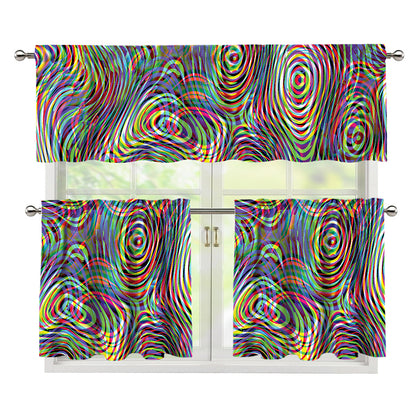 Multicolor Psychedelic Print 3 Piece Kitchen Curtains