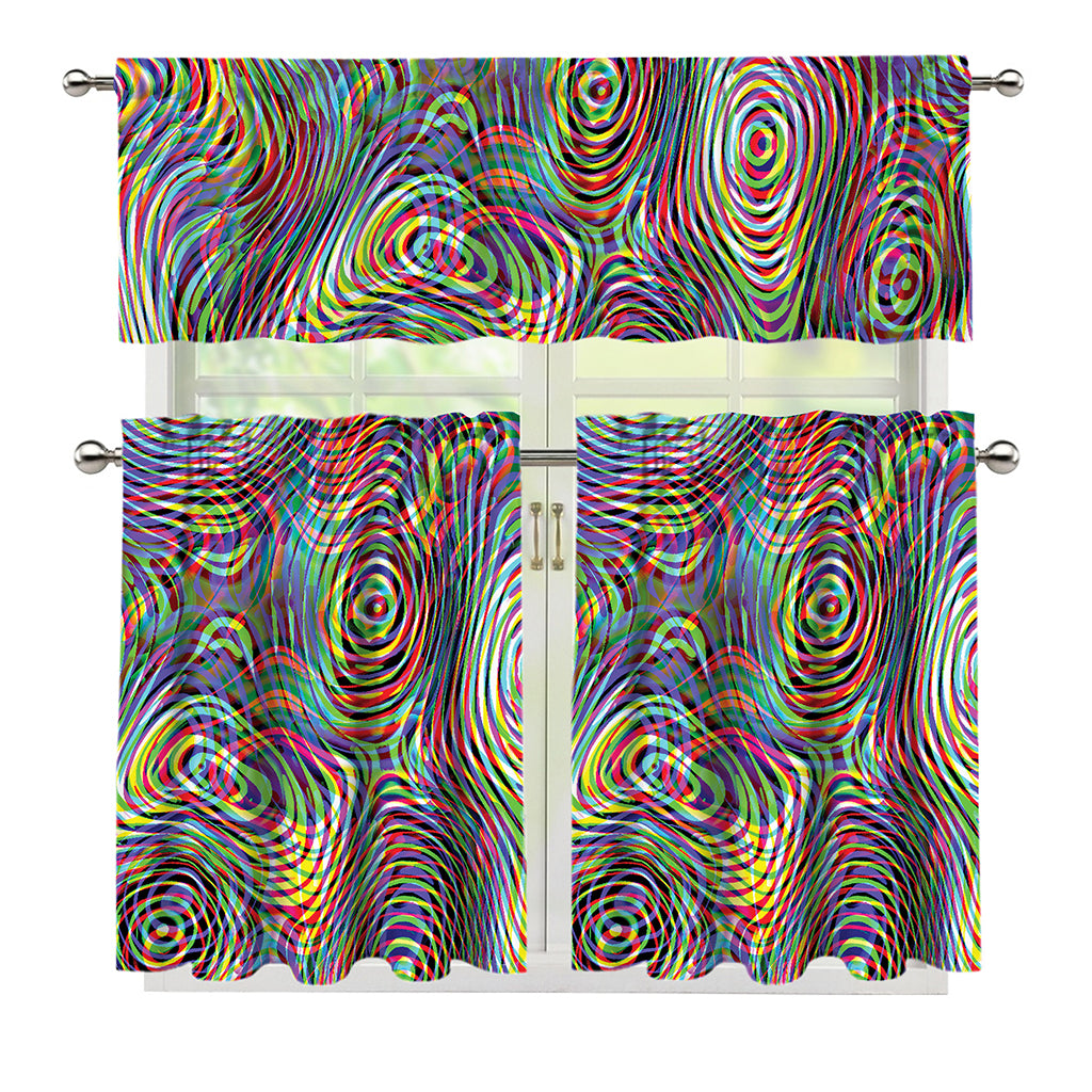 Multicolor Psychedelic Print 3 Piece Kitchen Curtains