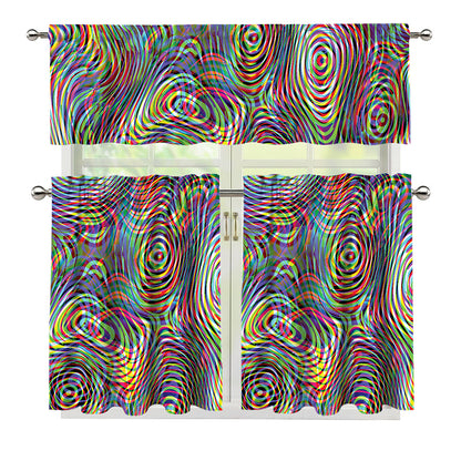 Multicolor Psychedelic Print 3 Piece Kitchen Curtains