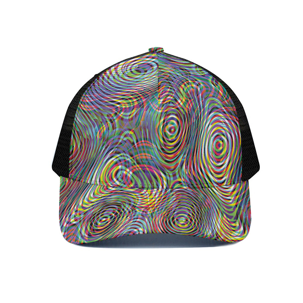 Multicolor Psychedelic Print Black Mesh Trucker Cap