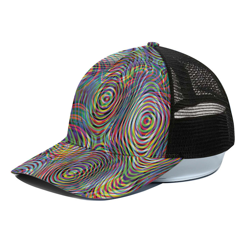 Multicolor Psychedelic Print Black Mesh Trucker Cap