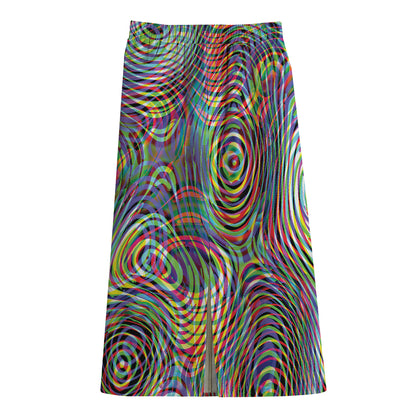 Multicolor Psychedelic Print Cotton Front Slit Maxi Skirt
