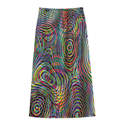 Multicolor Psychedelic Print Cotton Front Slit Maxi Skirt