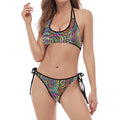 Multicolor Psychedelic Print Halter Scoop Tie Side Bikini