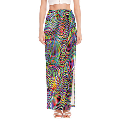 Multicolor Psychedelic Print High Slit Maxi Skirt