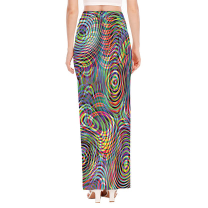 Multicolor Psychedelic Print High Slit Maxi Skirt