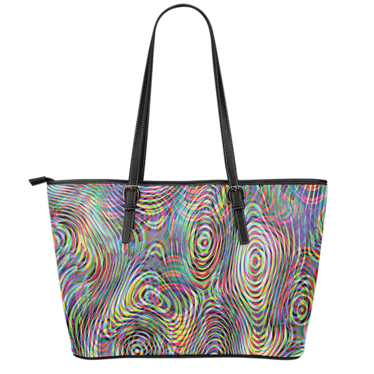 Multicolor Psychedelic Print Leather Tote Bag