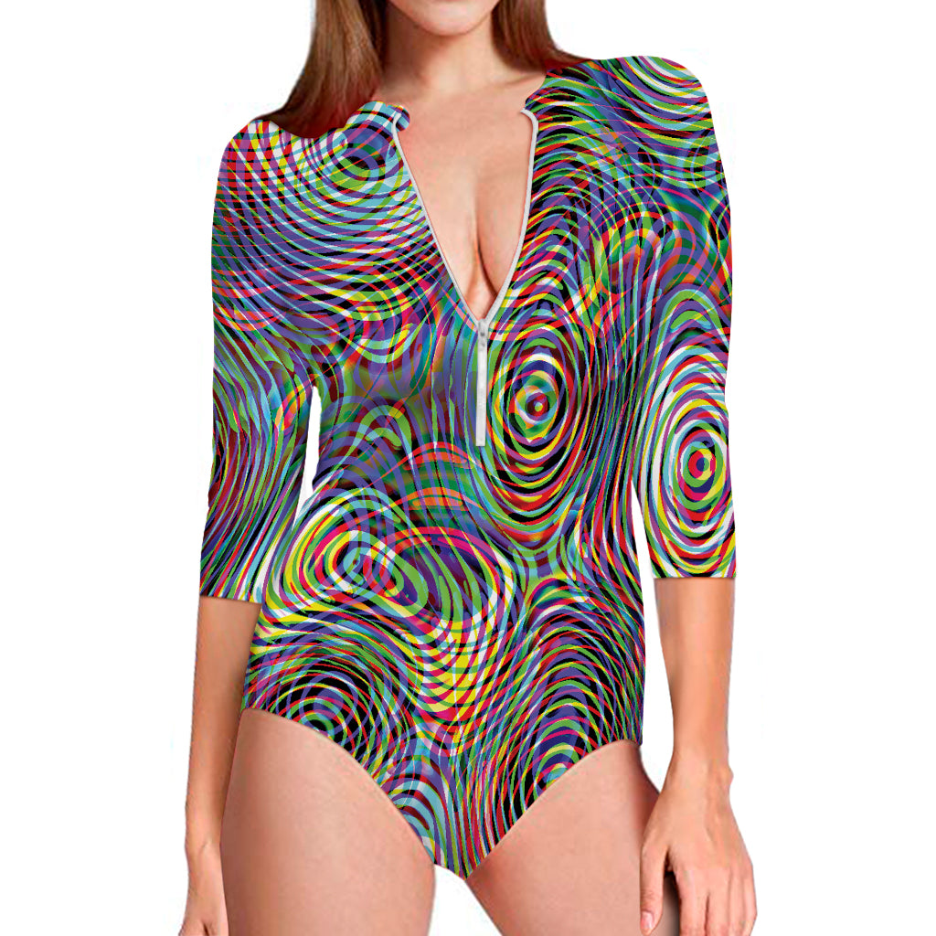 Multicolor Psychedelic Print Long Sleeve Swimsuit