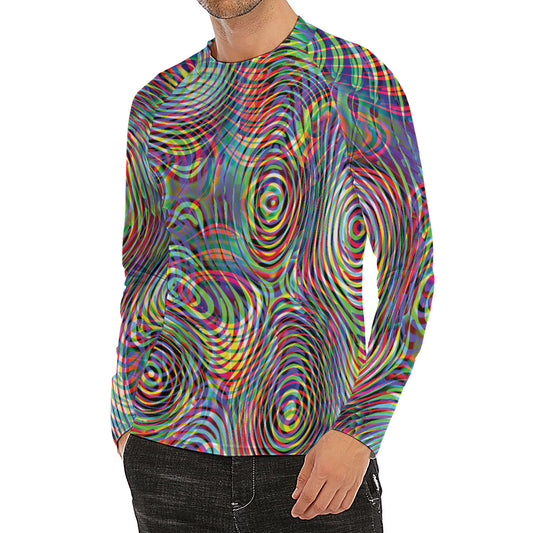 Multicolor Psychedelic Print Men's Long Sleeve Rash Guard